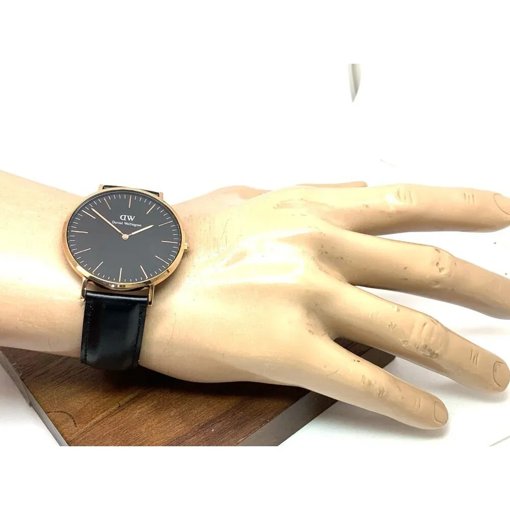 Daniel Wellington Men's Watch DW00100127 Rose Gold Black Dial 41mm Leather Band